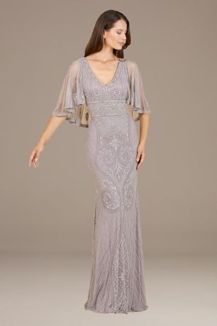 Picture of Lara Beaded Sheath Gown with Cape Sleeves