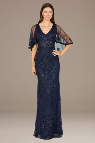 Picture of Lara Beaded Sheath Gown with Cape Sleeves