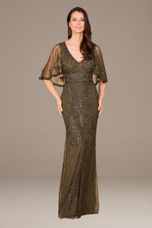 Picture of Lara Beaded Sheath Gown with Cape Sleeves