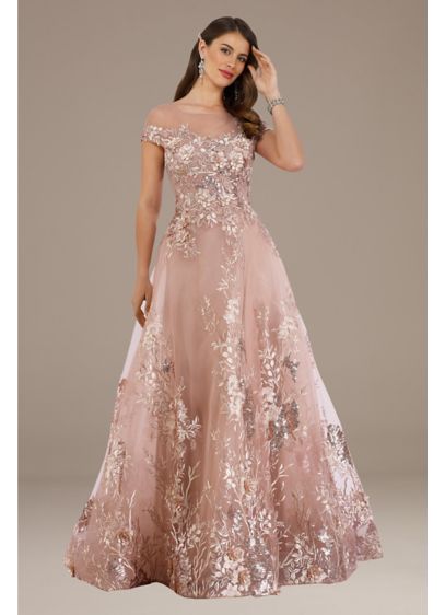 Metallic Lace Applique Sheer Overlay Ball Gown | David's Bridal