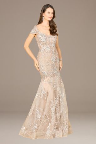 Picture of Lara Embroidered Mermaid Gown with Cap Sleeves