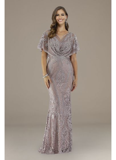 Lara Estelle Metallic Lace Mermaid Capelet Gown | David's Bridal