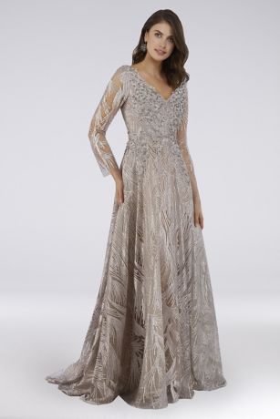 long sleeve beaded evening gown