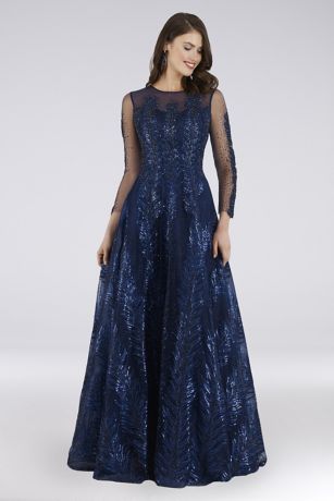 high neck evening gown with sleeves