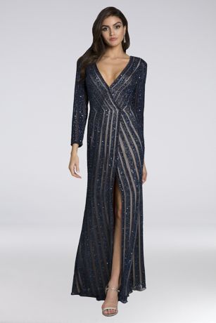 long sleeve formal wrap dress
