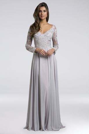 silver long gown with sleeves