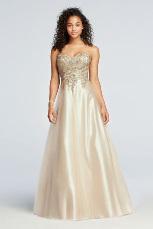 david's bridal gold prom dress