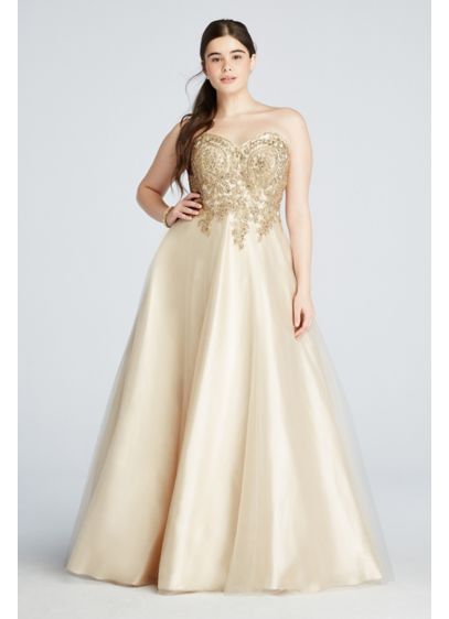 Lace Embroidered Prom Dress with Sweetheart Neck | David's Bridal
