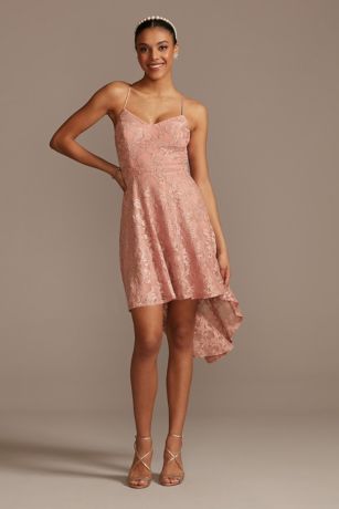 Picture of Spaghetti Strap Lace High Low Mini Dress with Bow