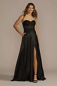 LY Dress Women's Strapless Prom Dresses High Split Satin Evening Party  Gowns Size 2 Black : : Clothing, Shoes & Accessories