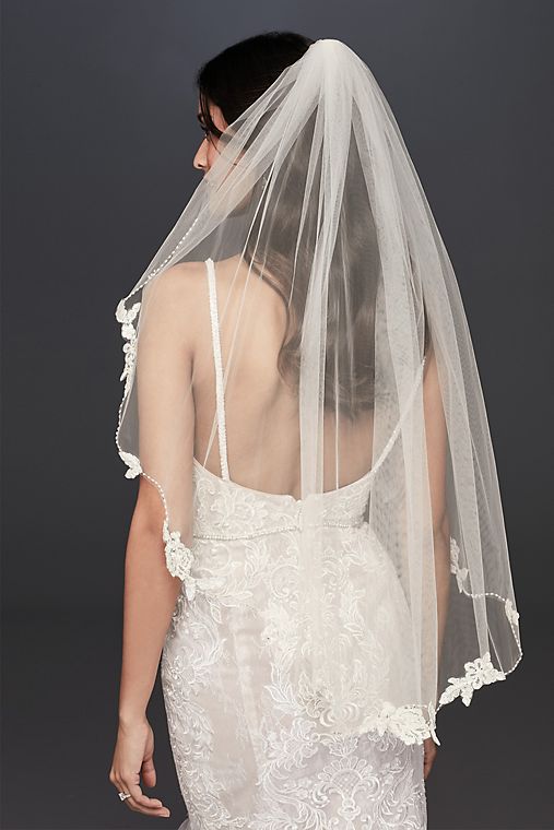 David's Bridal Floral Lace and Crystal Trimmed Elbow Length Veil