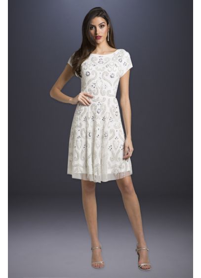 Lara Allison Short Sleeve Beaded Cocktail Dress - Topped with brilliant beadwork and finished with a