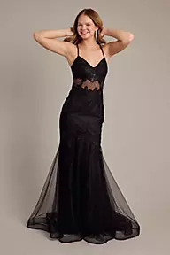 Ruffled 3D Rose Trumpet Plus Size Black Prom Dress