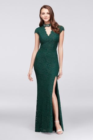 chiffon soft gown with beaded lace on empire waist