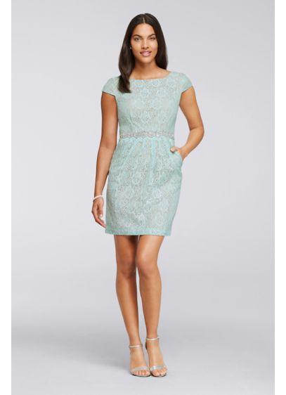 Short Lace Cap  Sleeve  Dress  with Side Pockets  David s Bridal  Short Lace Cap  Sleeve  Dress  with Side Pockets  David s Bridal