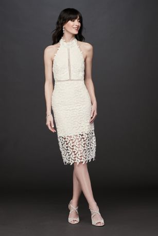 bardot lace illusion halter dress