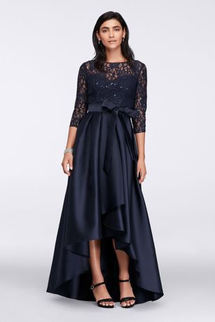 navy high low gown