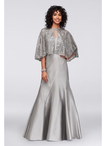 Mikado Mermaid Gown with Sequin Cape  David s Bridal