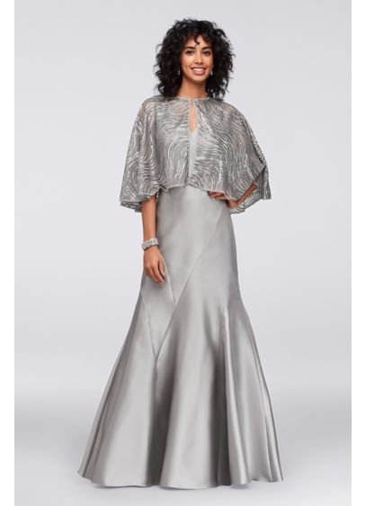 Mikado Mermaid Gown with Sequin Cape David s Bridal Mikado Mermaid Gown with Sequin Cape David s Bridal