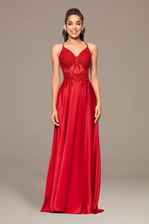 Picture of Charmeuse A-Line Dress with Appliqued Bodice