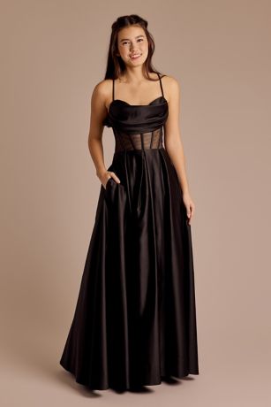 Picture of Draped Cowl Sheer Corset Satin Ball Gown