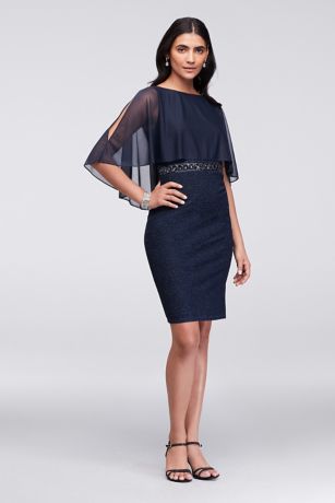sheath dress with chiffon overlay