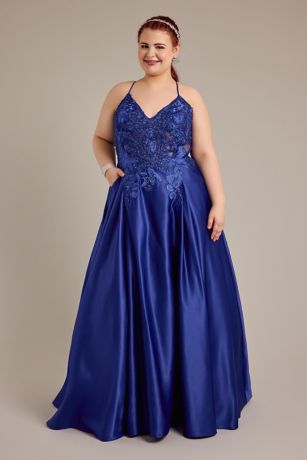 Picture of Satin Ball Gown with Illusion Applique Bodice
