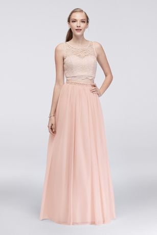 Illusion Lace High-Neck Dress with Jersey Skirt - Davids Bridal