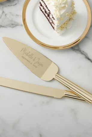 Picture of Modern Engraved Gold Cake Knife  Server Set