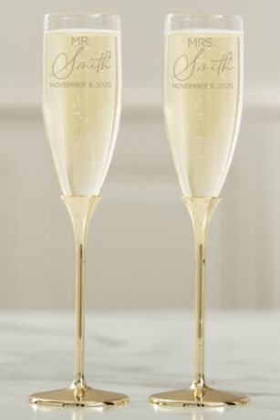 Picture of Elegant Couple Personalized Gold Wedding Flute Set