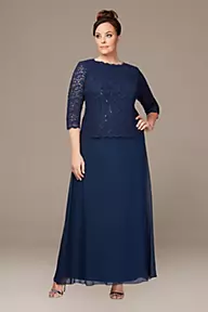 Alex Evenings Lace and Chiffon Mock Two-Piece Plus Size Gown