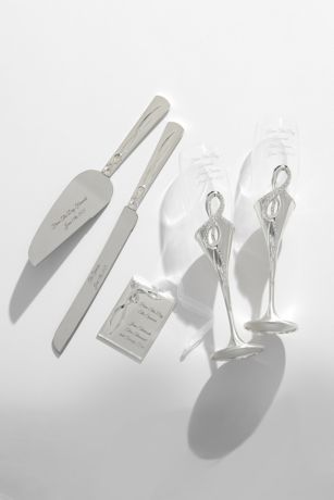 Picture of Engraved Wedding Flute and Cake Server Set