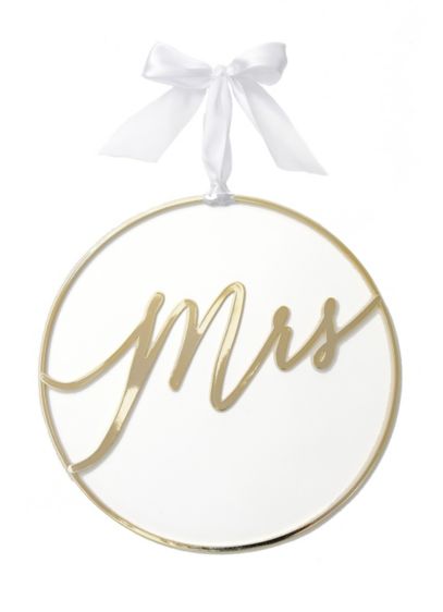 Mrs Gold-Tone Hoop Chair Sign with Bow - Accented with a taffeta ribbon, this gold-tone 