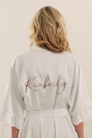 Picture of Personalized Ruffle Satin Robe-White