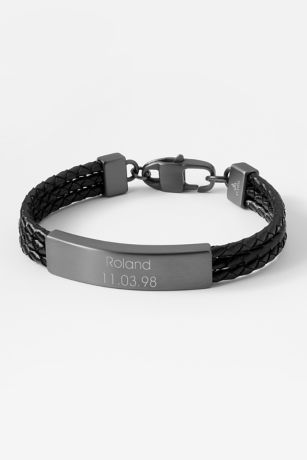 Picture of Leather Triple Cord ID Bracelet in Black/Gunmetal