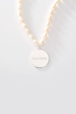 Picture of Engraved Pearl Sterling Silver Pendant Necklace
