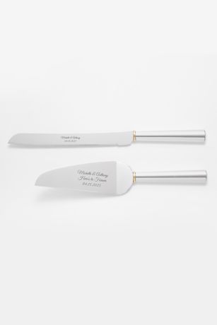 Picture of Engraved Silver and Thin Gold Band Cake Server Set