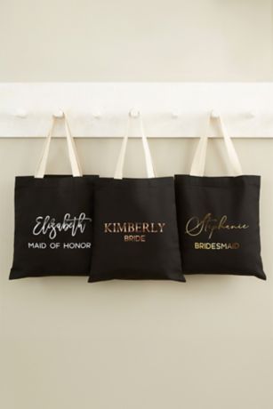 Picture of Metallic Bridal Party Personalized Black Tote Bag