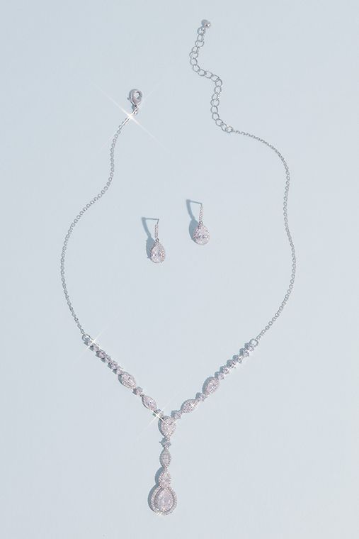 David's Bridal Teardrop Cut Pendant Necklace and Earring Set