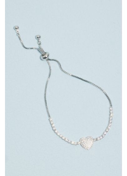 Cubic Zirconia Pave Heart Pull Bracelet - A sweet adornment for your wrist, this pull
