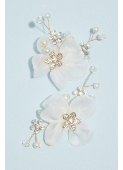 Chiffon Flowers with Crystals Shoe Clips - Top off a plain pair of heels or
