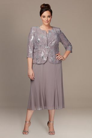 Picture of Sequin Burst Plus Size Tea-Length Dress and Jacket