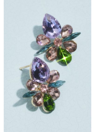 Colorful Gem Cluster Post Earrings - Wedding Accessories