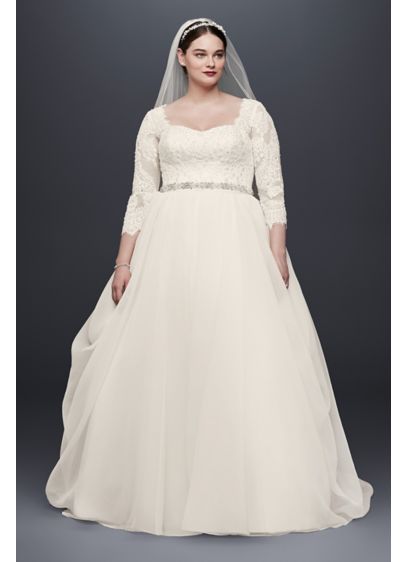 Oleg Cassini Plus Size Beaded Lace Wedding Dress - Davids Bridal