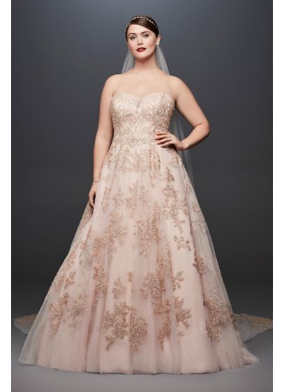 Metallic Lace Applique Tall Plus Wedding Dress David s Metallic Lace Applique Tall Plus Wedding Dress David s