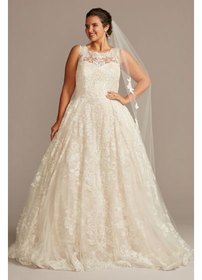 Beaded Lace Pleated Skirt Plus Size Wedding Dress - Yards of opulently beaded and appliqued tulle create