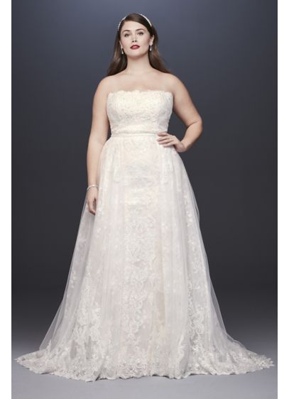 Lace Sheath Plus Size Wedding Dress with Overskirt | David's Bridal