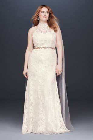 High-Neck Lace Halter Plus Size Wedding 