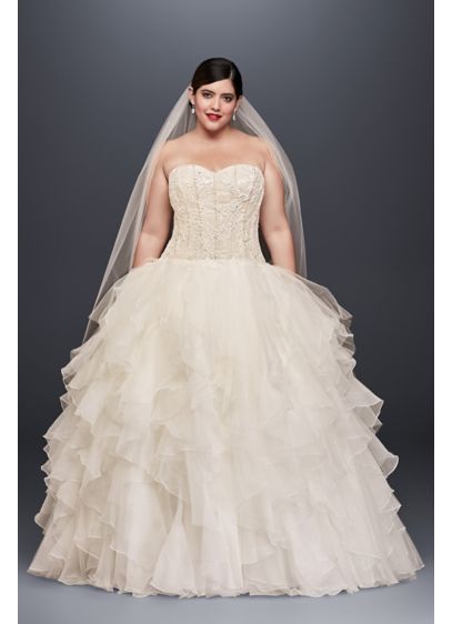 Organza and Lace Ruffled  Plus  Size  Wedding  Dress  David s 