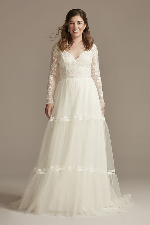 Melissa Sweet Corset Bodice Long Sleeve A-Line Wedding Dress